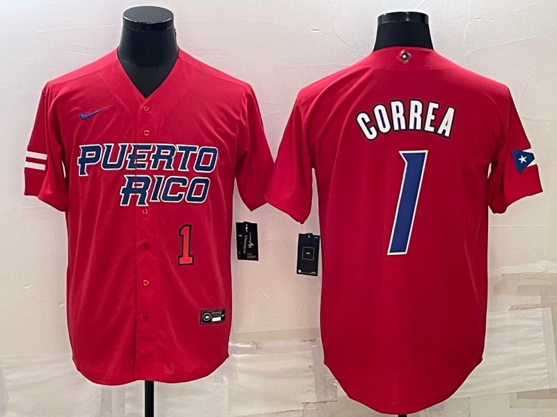 Men 2023 World Cub #1 Correa Red Nike MLB Jersey5